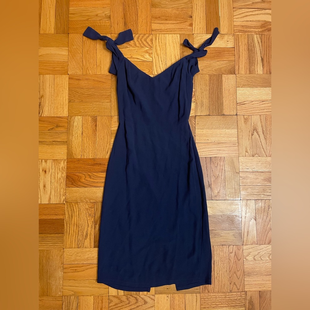 Reformation Navy Blue Shoulder Tie V Neck Mini Dress Size 4